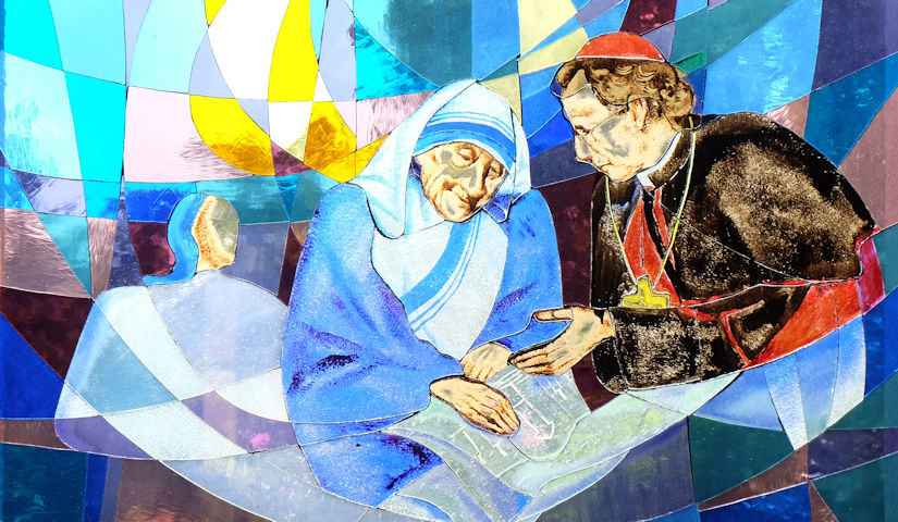 Mother Teresa, stained glass window in St Paul's Cathedral in Tirana