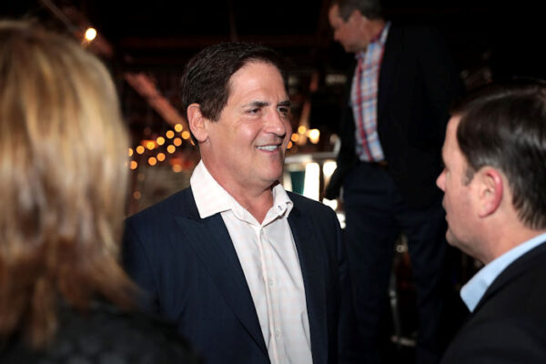 Mark Cuban speaking with Governor Doug Ducey at the 2019 Arizona Technology Innovation Summit at The Duce in Phoenix, Arizona