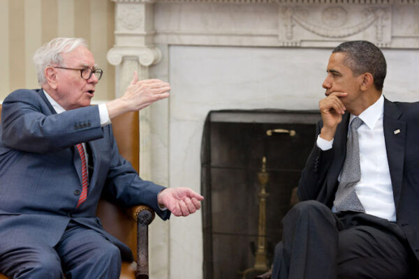 President Barack Obama meets with Warren Buffett, the Chairman of Berkshire Hathaway, in the Oval Office, July 18, 2011. (Official White House Photo by Pete Souza)